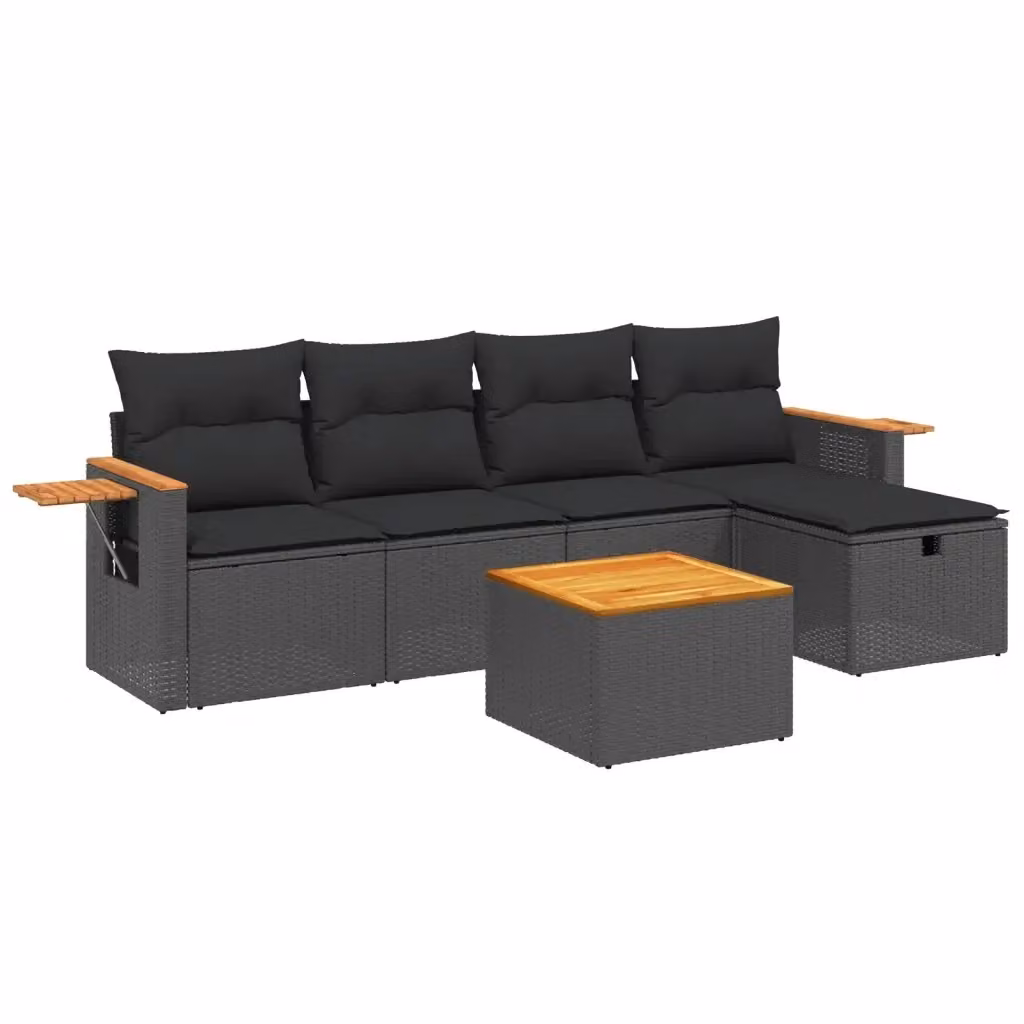 vidaXL Set Divano da Giardino a L 6 pz con Cuscini Nero in Polyrattan e Acciaio – 2