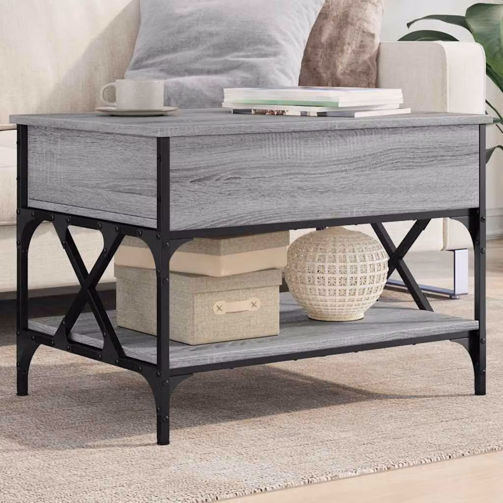 Tavolino da salotto vidaXL in stile industriale, colore grigio, realizzato in legno e metallo, L: 70 cm, P: 50 cm, H: 50 cm