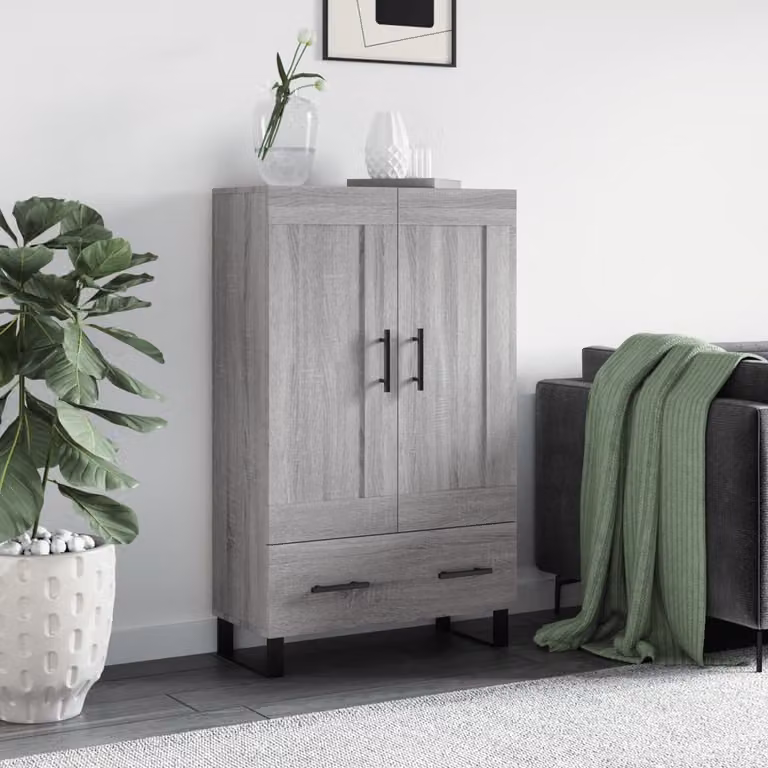 Credenza moderna vidaXL in legno multistrato e metallo, Grigio Sonoma, L: 69,5 cm, P: 31 cm, H: 115 cm