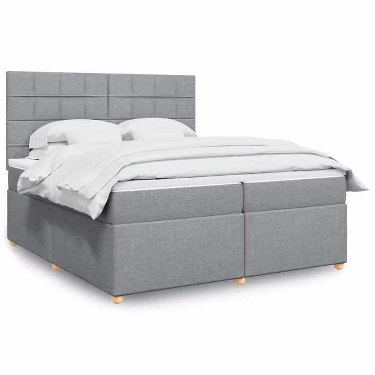 vidaXL Giroletto a Molle con Materasso Ibrido in Tessuto Grigio e Bianco L/P: 200 x 200 cm