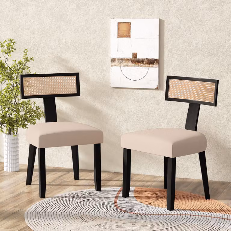 Sedia da pranzo moderna Costway con sedile imbottito e schienale curvo in rattan, colore nero