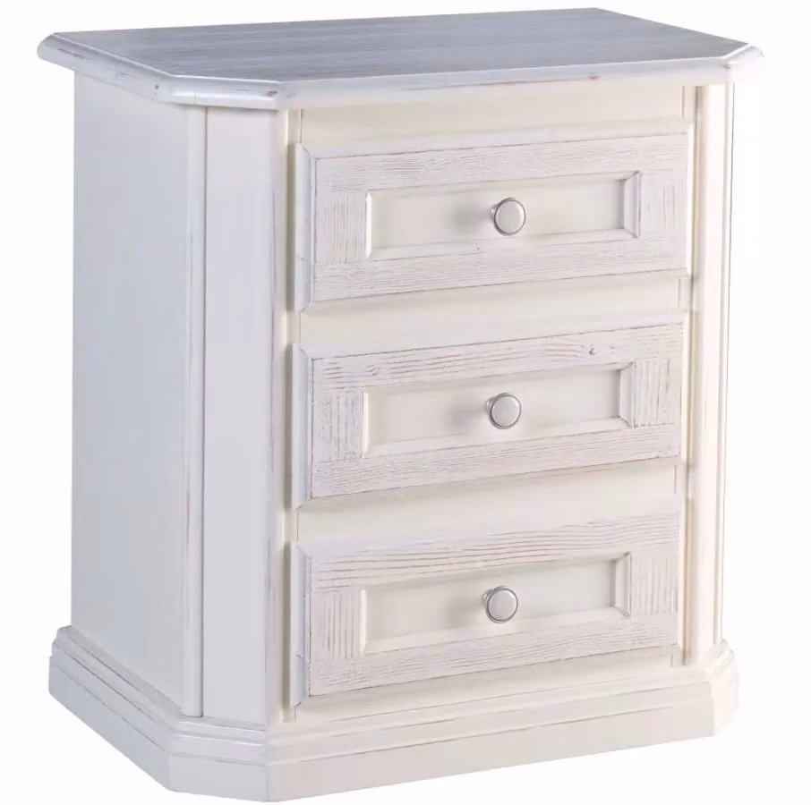 Comodino con 3 cassetti in legno di pino stile shabby bianco spazzolato Mobili 2G L: 61 cm, P: 39 cm, H: 64 cm