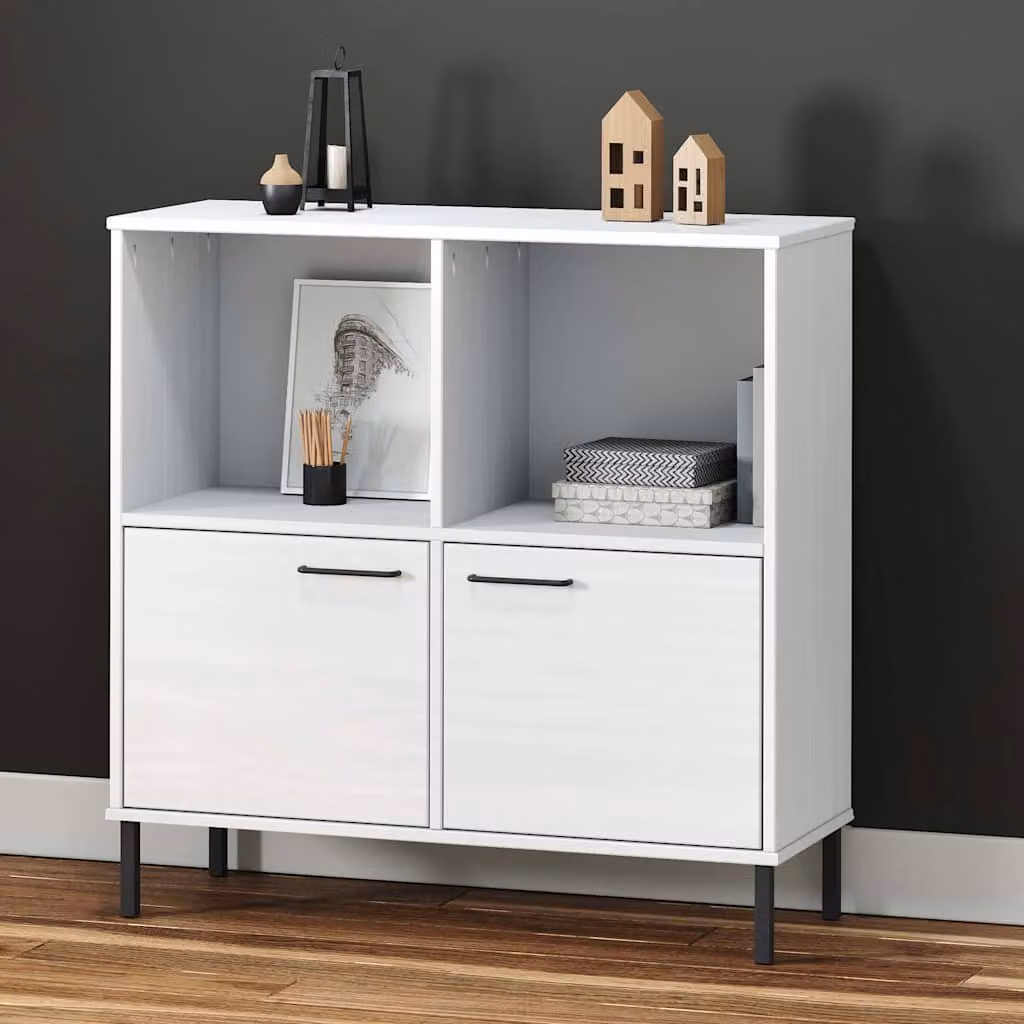 Libreria OSLO vidaXL in legno massello di pino e metallo bianco, stile rustico, L 90 cm x P 35 cm x H 90,5 cm