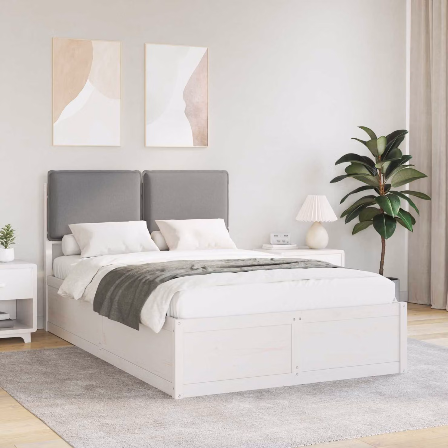 Letto con testiera rivestita vidaXL in legno di pino e tessuto, Grigio, L/P/H: 120 x 200 x 151 cm – 1