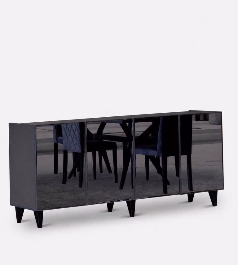 Mobile bar moderno, nero, con vetro, spazioso, specchiato, design
