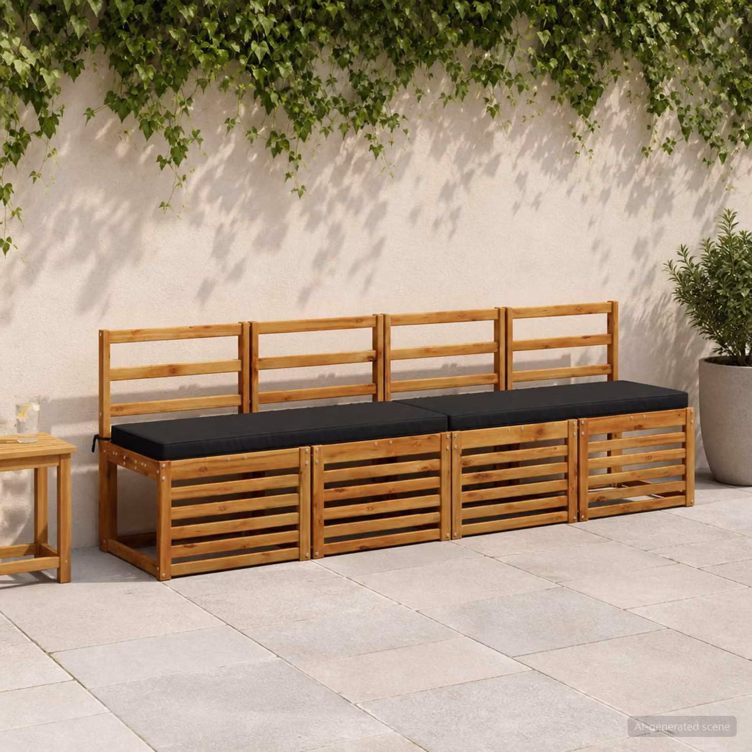 Set di 2 cuscini per panchina vidaXL VUGHT in poliestere nero con rivestimento lavabile e resistente ai raggi UV