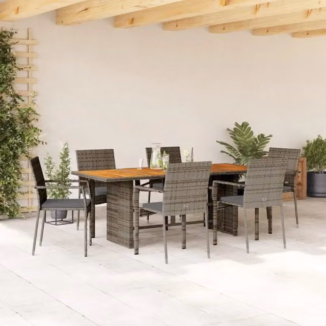 Set da Pranzo da Giardino 7 pz con Cuscini in Polyrattan Grigio 3213504