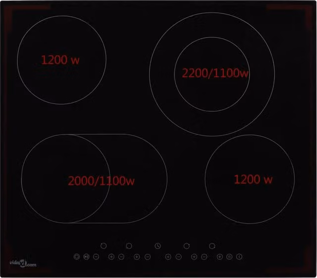 Piano Cottura Elettrico in Vetroceramica vidaXL Nero con 4 Zone di Cottura e Comandi Touch