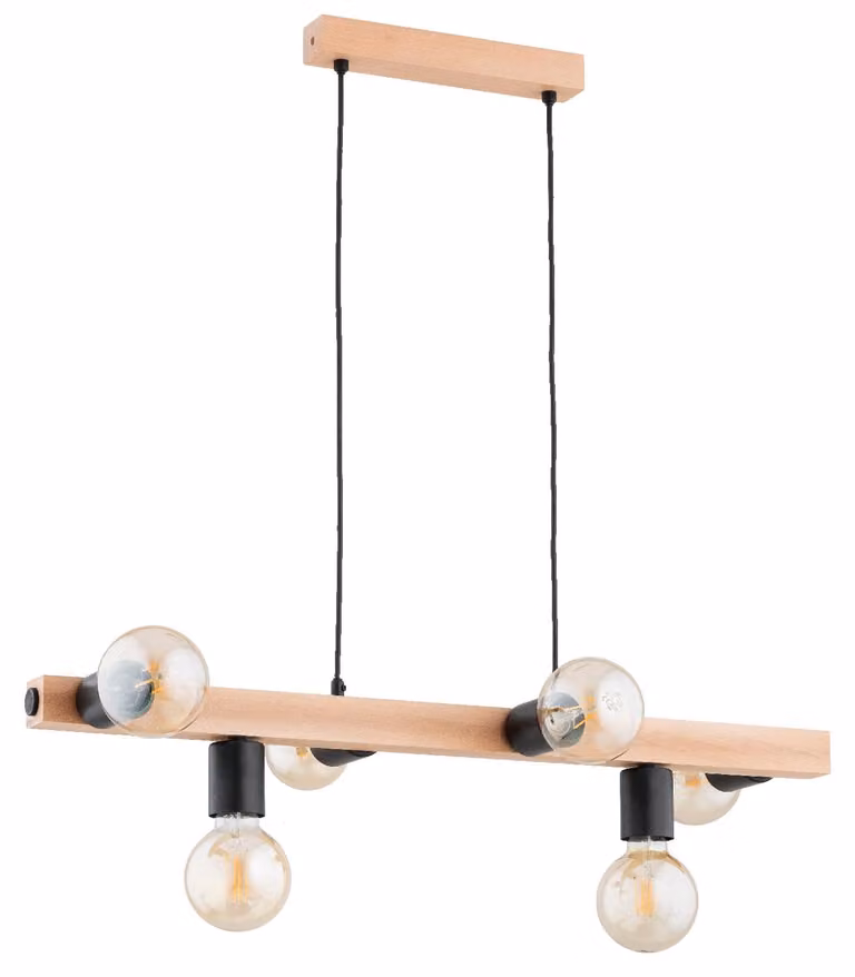 Lampada a sospensione IMPULS, legno chiaro e nero, 6xE27x15W, legno, dimensioni: 75x18x80 cm, IP20, Alfa