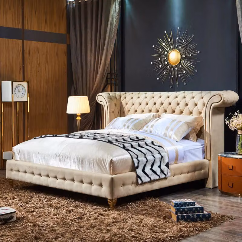 Klassisches Schlafzimmer Bett Beige Betten Leder Polster Doppel 180x200cm