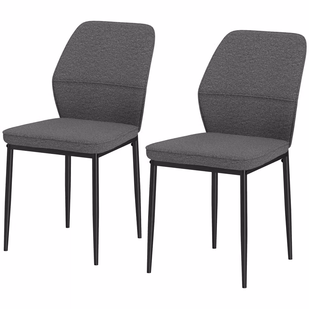 Set di 2 Sedie da Pranzo Minimal Imbottite in Velluto Grigio con Schienale Curvo e Gambe in Metallo L: 45 cm, P: 57 cm, H: 86 cm – 2
