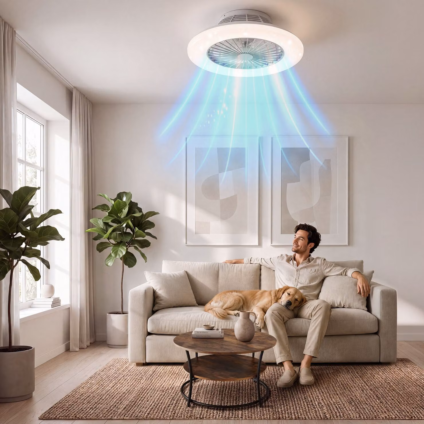 Lampada da soffitto con ventilatore Storm tectake, LED dimmerabile con telecomando e funzione luce notturna, bianco – 2
