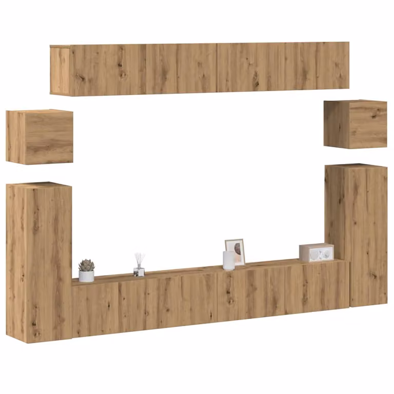 vidaXL Set Mobile TV da 8 pezzi in Legno Multistrato e MDF Rovere Marrone Opaco con Montaggio a Parete per Soggiorno