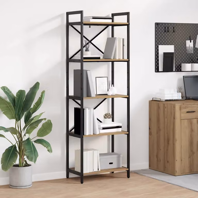 Libreria industriale vidaXL a 5 livelli in legno e metallo, L: 56 cm, P: 34 cm, H: 171 cm, marrone e nero