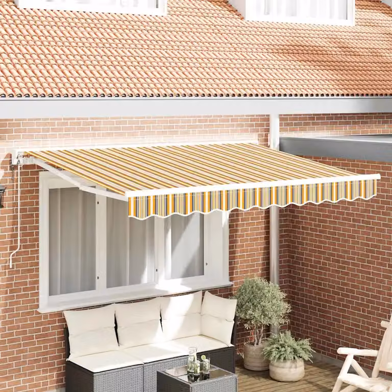 vidaXL Semi-cassette con struttura in alluminio e copertura in poliestere, Giallo, Grigio e Bianco, L: 250 cm x H: 200 cm