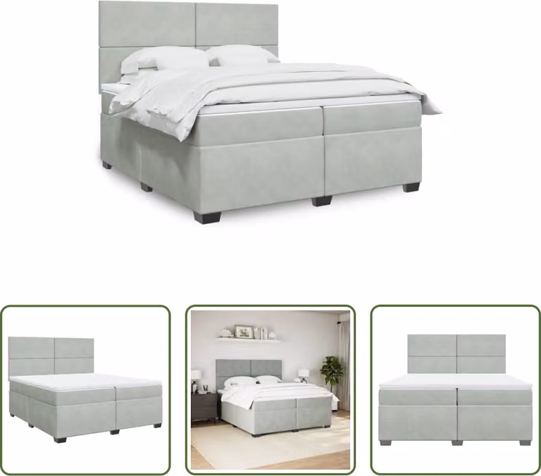 The Living Store Letto a molle con materasso grigio chiaro 200x200 cm in velluto