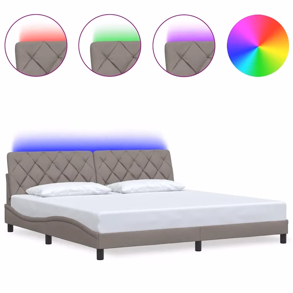vidaXL Giroletto Moderno con LED e Porta USB in Tessuto Tortora L/P/H: 200 x 200 x 74,5 cm – 2