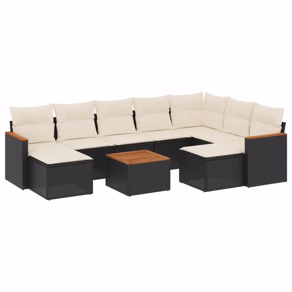 vidaXL Set Divani da Giardino 10 Pezzi in Polyrattan Nero con Cuscini e Tavolino da Esterno – 2
