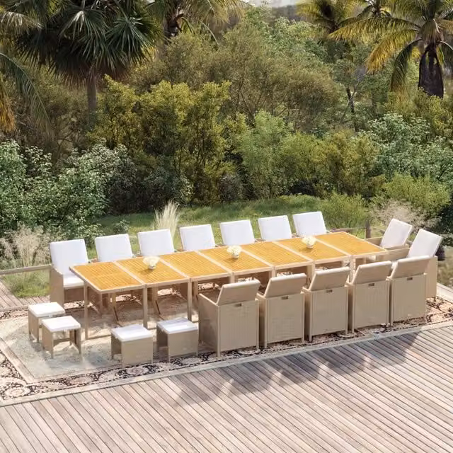Set da pranzo da giardino vidaXL in legno di acacia e polyrattan con cuscini beige e bianchi – 1