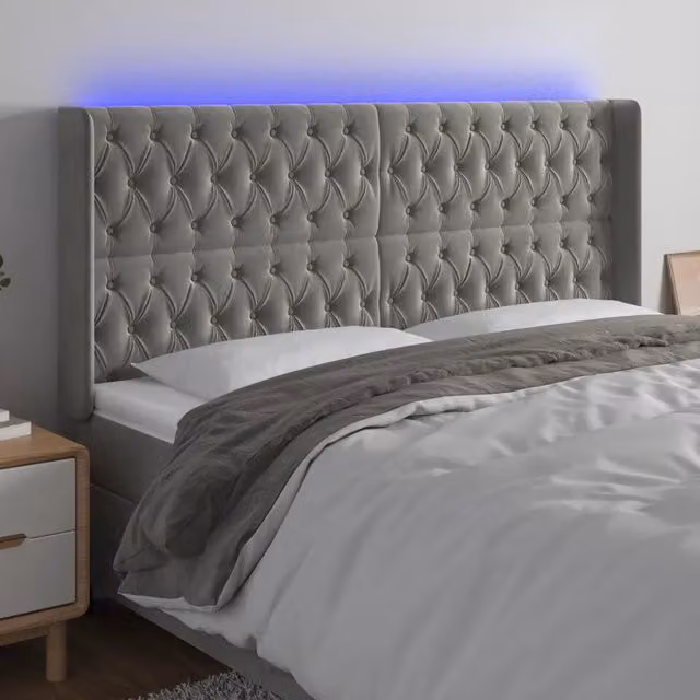 Testiera con LED e porta USB vidaXL in velluto grigio, L: 183 cm, P: 16 cm, H: 118/128 cm – 1