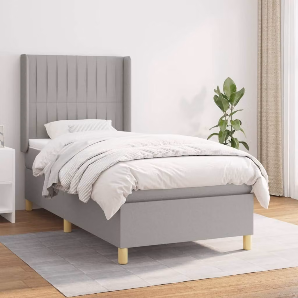 The Living Store Letto a molle con materasso grigio chiaro 90x200 cm in tessuto