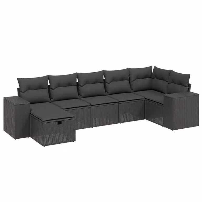 Set Divani da Giardino con Cuscini 7pz Nero Polyrattan