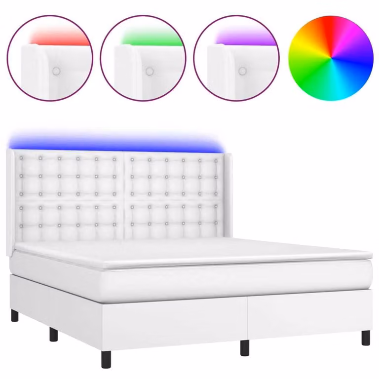Giroletto Molle con Materasso e LED Bianco 180x200cm Pelle finta