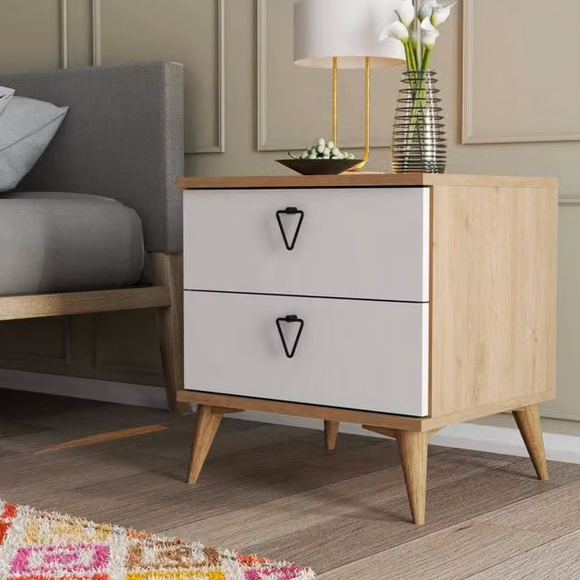 Comodino Pilar DMORA con 2 cassetti in finitura rovere marrone e bianco, L 52 cm x P 45 cm x H 55 cm – 1