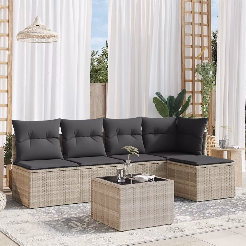 Set Divano da Giardino vidaXL 6 Pezzi a Forma di L in Polyrattan Grigio con Cuscini e Tavolino