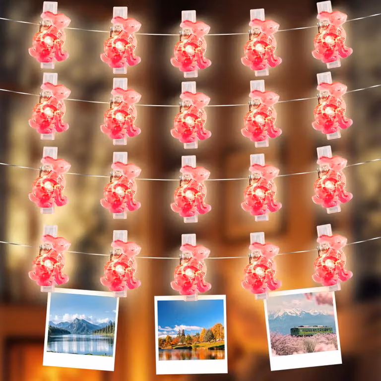 Catena luminosa a forma di coniglietti, 2 metri, 20 LED, rosa, per interni ed esterni