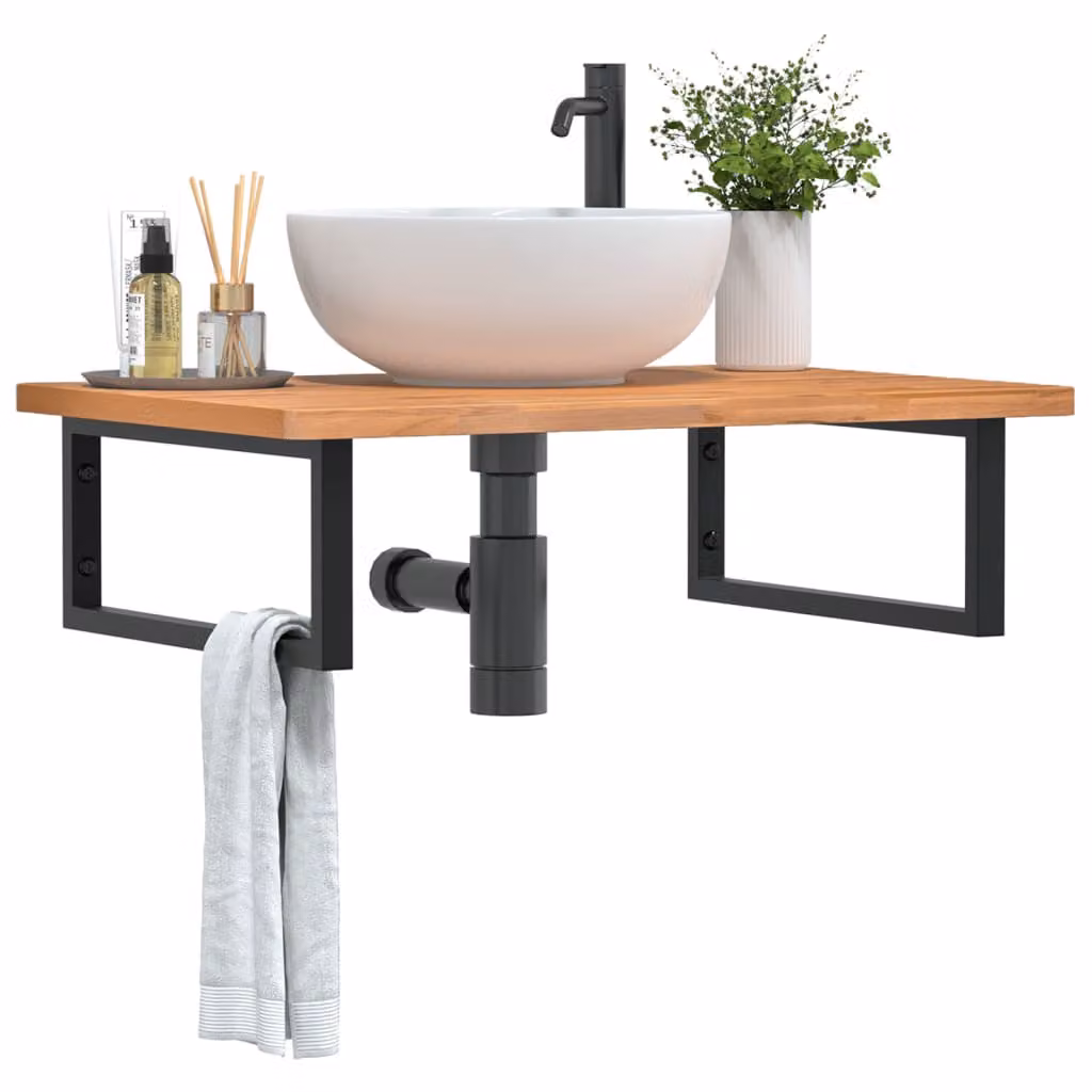 vidaXL Ripiano da parete per bagno in legno di faggio e metallo nero e marrone