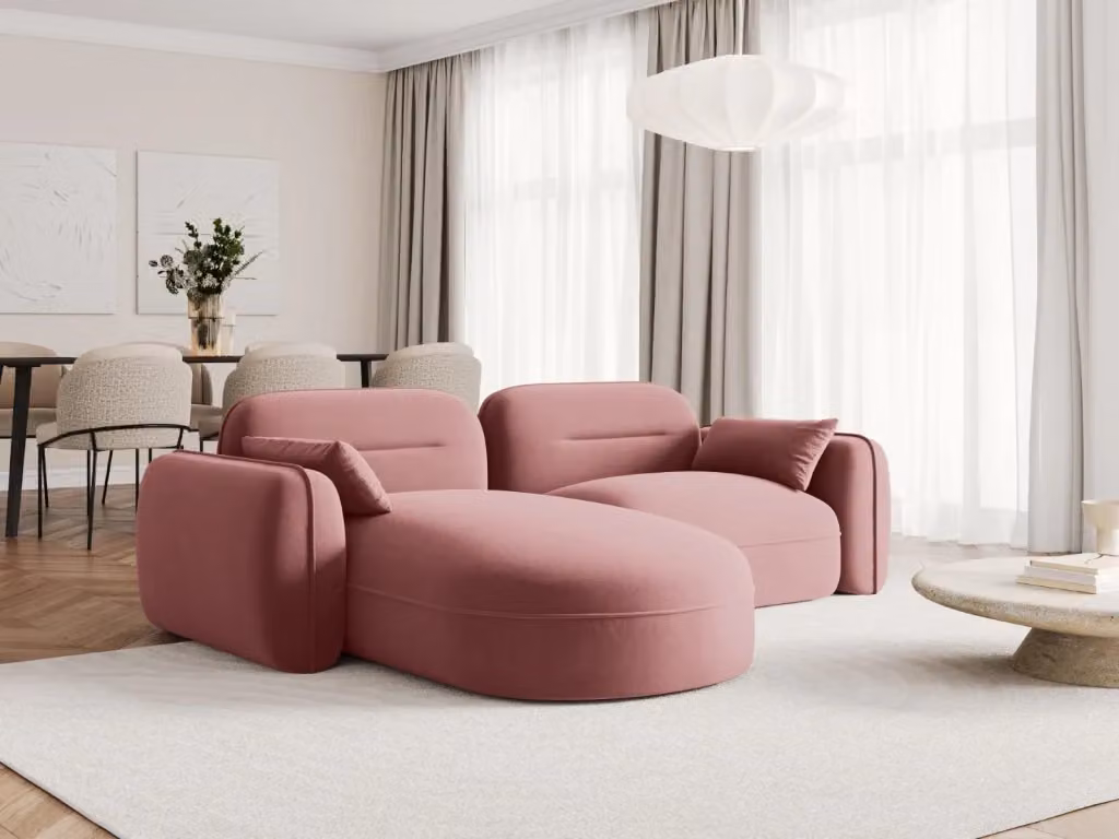 Divano angolare modulare Sydney Cosmopolitan Design a 3 posti in velluto rosa con orientamento sinistro L/P/H: 230 x 140 x 86 cm – 2