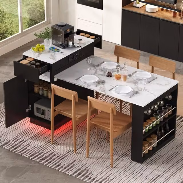 Tavolo da cucina allungabile ¨C Minimal ¨C Nero con gambe in metallo, 120x60x90cm