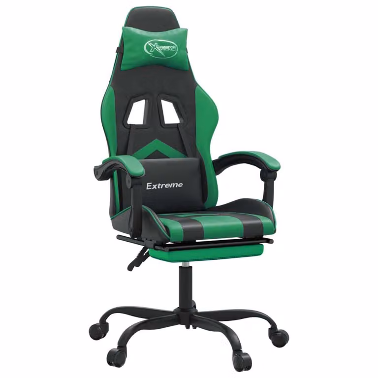 Sedia da Gaming Girevole con Poggiapiedi Nero Verde Pelle finta