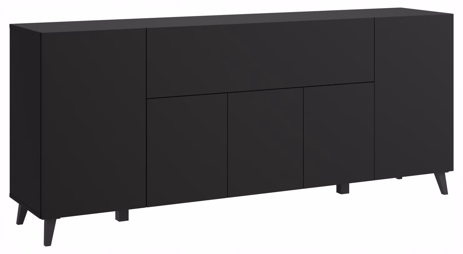 Comò da salotto, 180 cm, con gambe, colore grafite nero, design minimalista