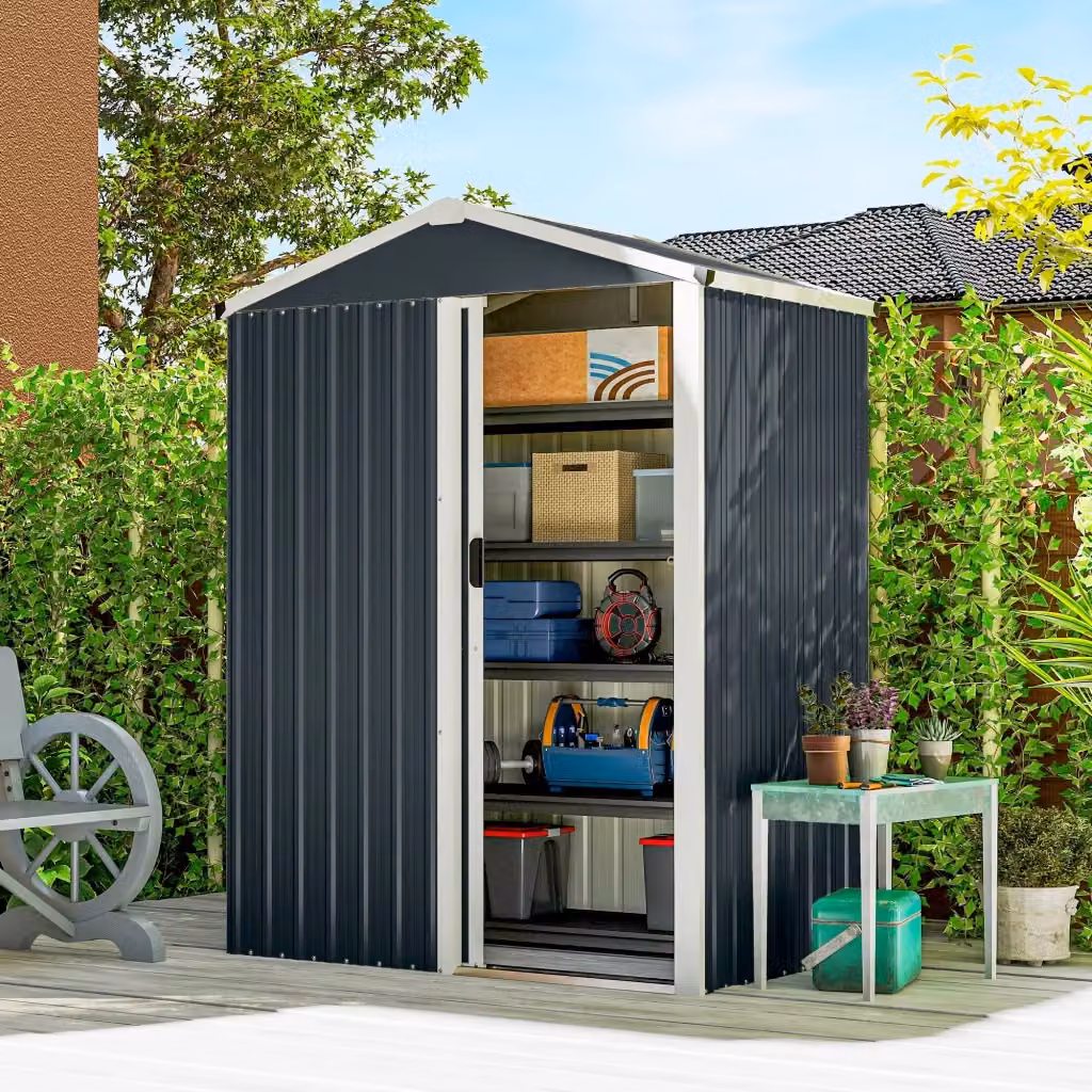 Casetta Box Porta Attrezzi da Giardino Giordanoshop in Acciaio Zincato Grigio con Porta Scorrevole Bloccabile L/P/H: 136 x 87 x 179 cm – 2