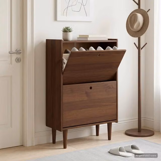 Scarpiera moderna vidaXL in legno di pino laccato marrone con ripiani, L: 70 cm, P: 30 cm, H: 107 cm