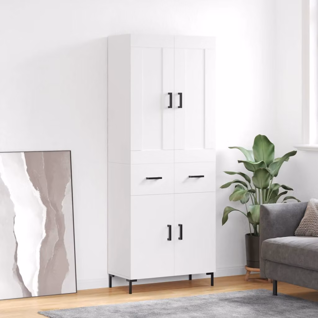 Credenza bianca vidaXL in stile minimalista con ante a battente e ripiani interni, L: 69,5 cm, P: 34 cm, H: 180 cm