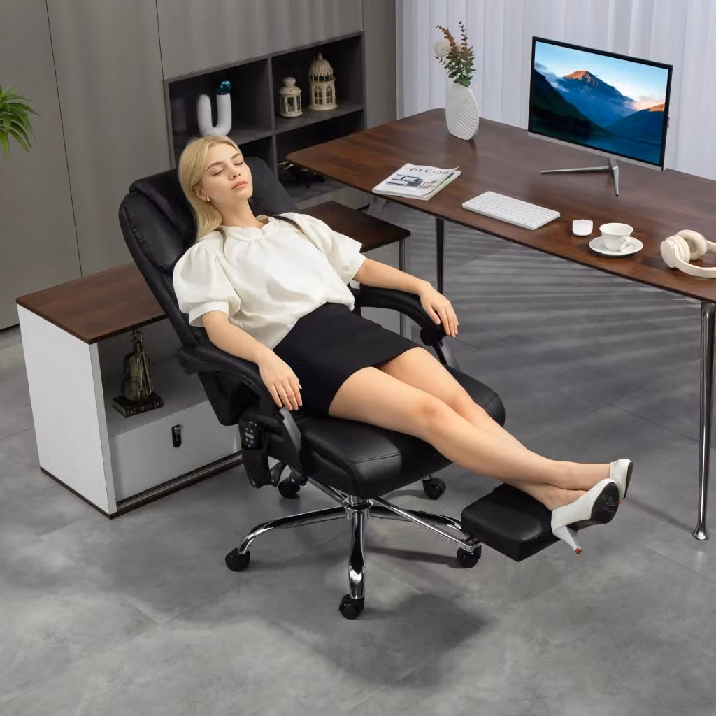 Sedia da Ufficio Executive Giordanoshop con Massaggio, Riscaldamento e Poggiapiedi in Pelle PU Nero L/P/H: 121 x 64 x 64 cm – 2