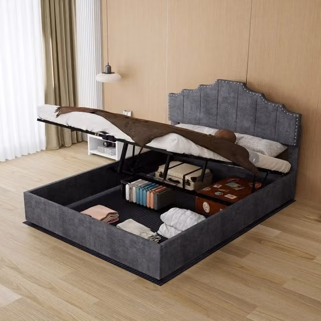 letto moderno in tessuto e metallo grigio 140 x 200 cm