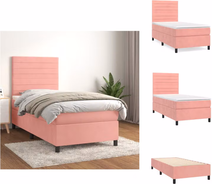 vidaXL Letto a molle con materasso rosa 100x200 cm in velluto - Letti & Reti