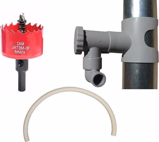 Serbatoio per acqua piovana per tubi circolari + 1 metro di tubo flessibile metallico grigio + sega per metalli Premium