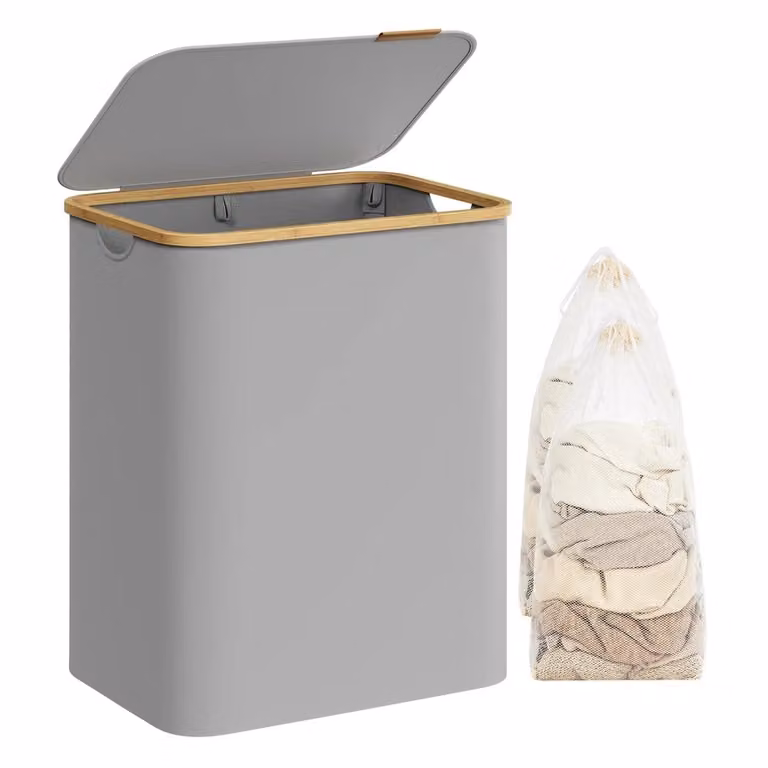Cesto Portabiancheria con Coperchio, Grigio Tortora / 130 L (2 Scomparti)