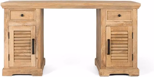 Scrivania rettangolare in legno di mango naturale color marrone con 2 ante e 2 cassetti per home office – 1