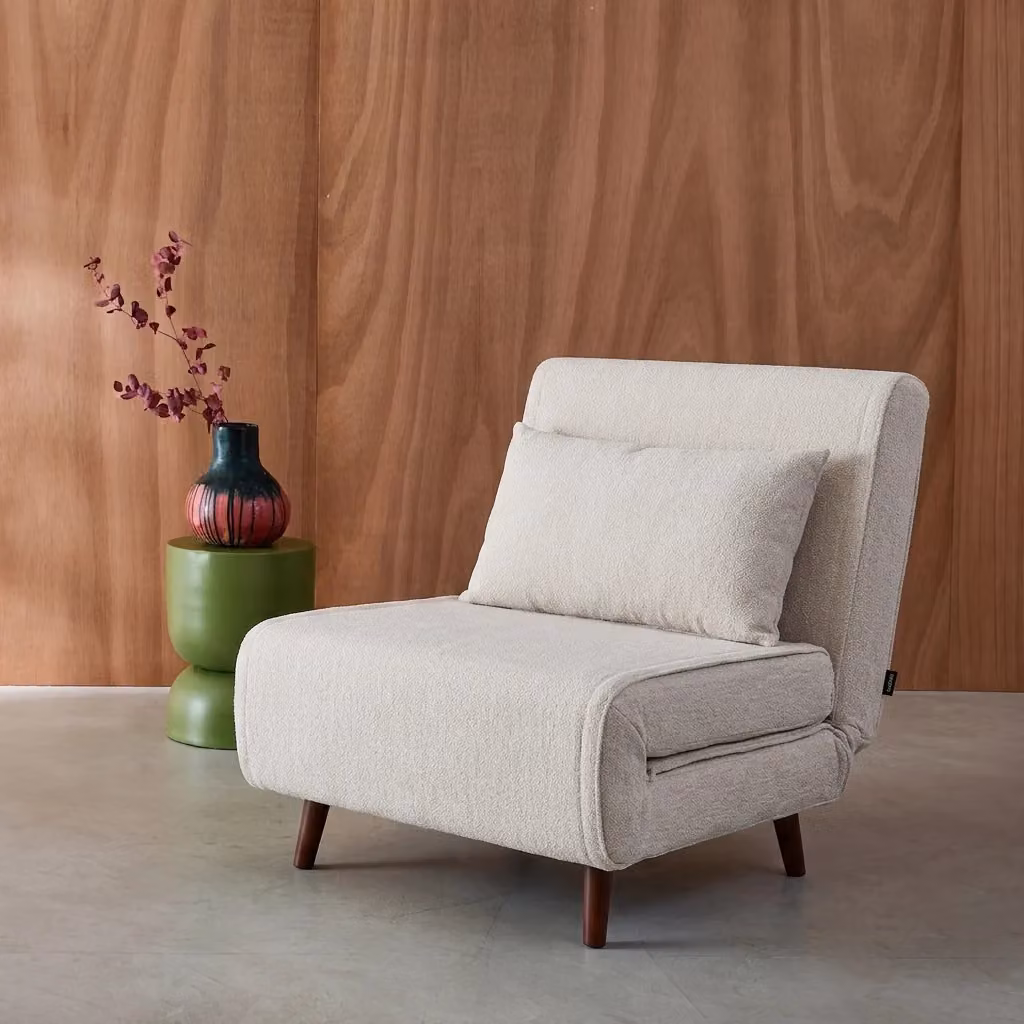 Poltrona letto convertibile Sweeek in tessuto bianco con struttura in legno di pino – 2