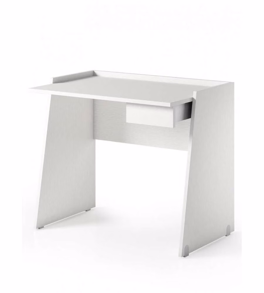 Scrivania moderna Terraneo bianca con piano in MDF laminato opaco e guida in metallo