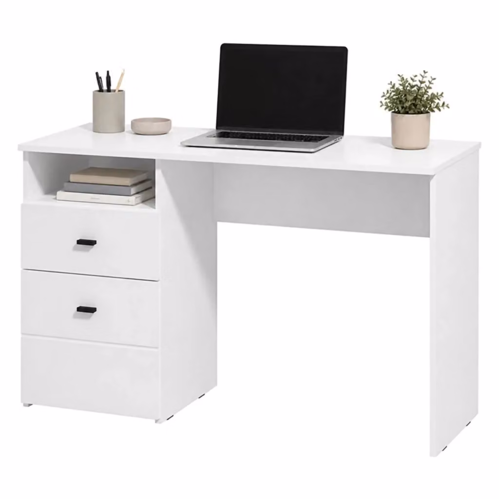 Scrivania moderna DMORA con cassettiera, finitura bianco opaco, L 127 cm x P 51 cm x H 77 cm – 2