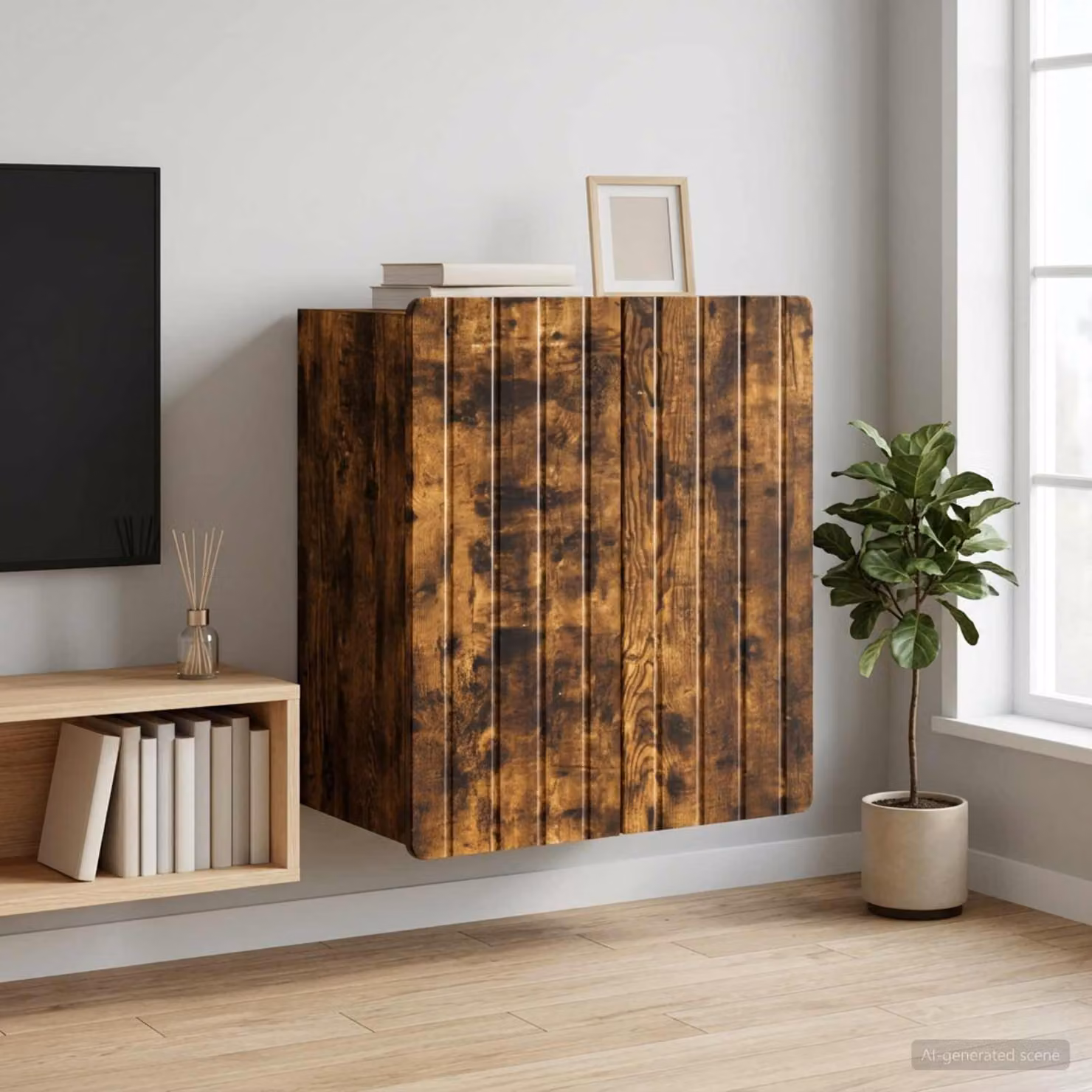 Mobiletto a muro moderno vidaXL in rovere fumo con ante a battente e ripiani interni, L: 59 cm, P: 31 cm, H: 64 cm