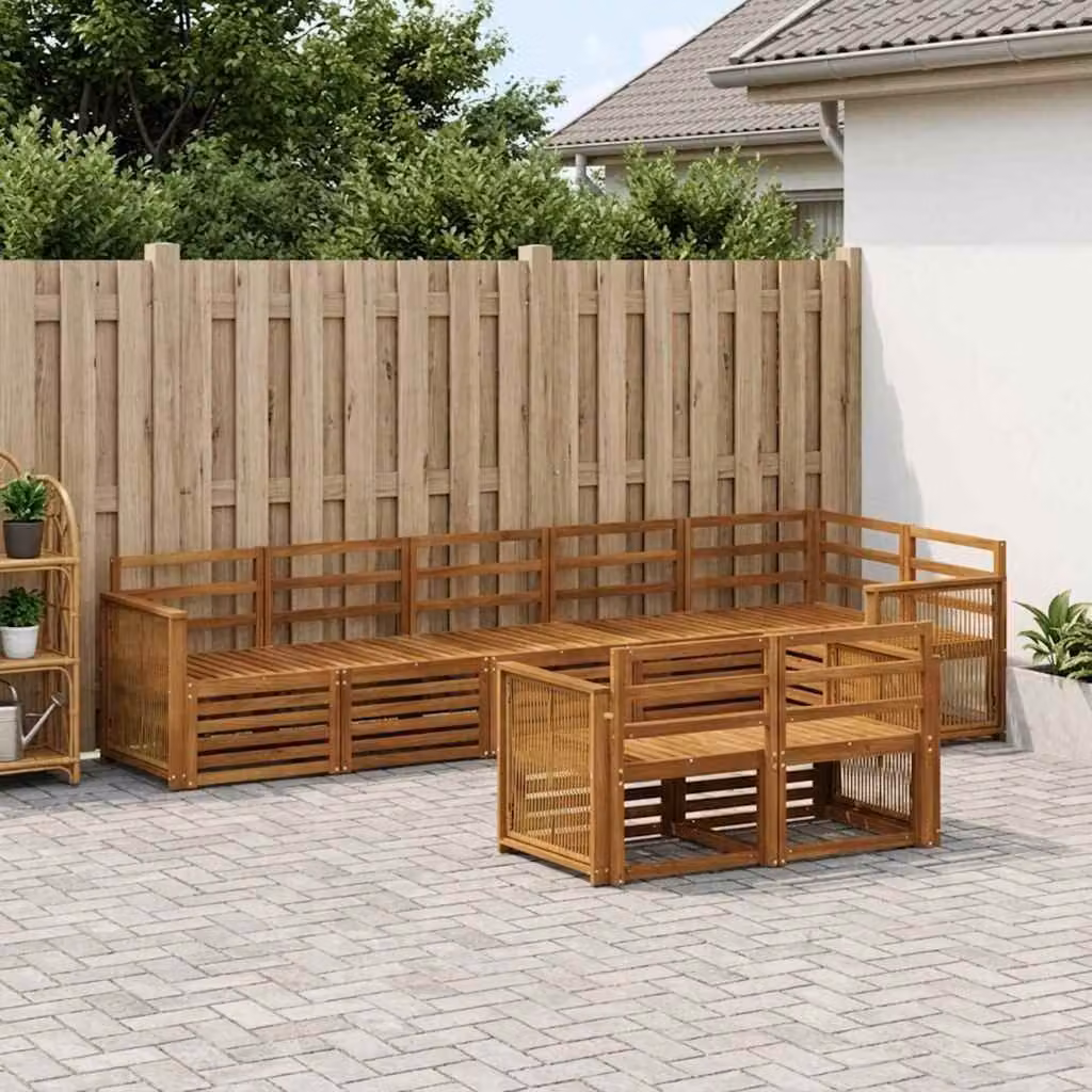 Set di divani da esterno vidaXL 7 pz in legno di acacia marrone e bianco con cuscini inclusi a forma di U