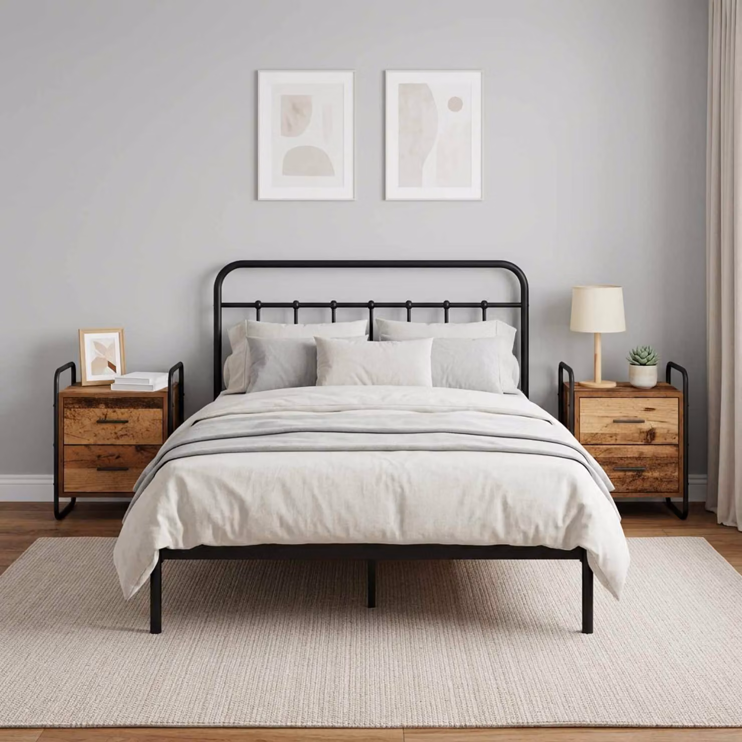 Set di 2 Mobiletti da Letto Appesi vidaXL in Legno Antico, Marrone e Nero, L 40 cm x P 30 cm x H 50 cm
